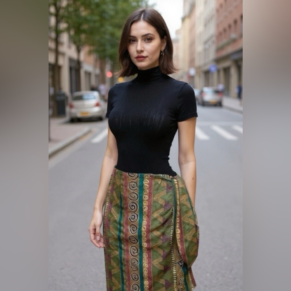 Vintage McNaughton Petite Colorful Geometric Pattern Wrap Skirt